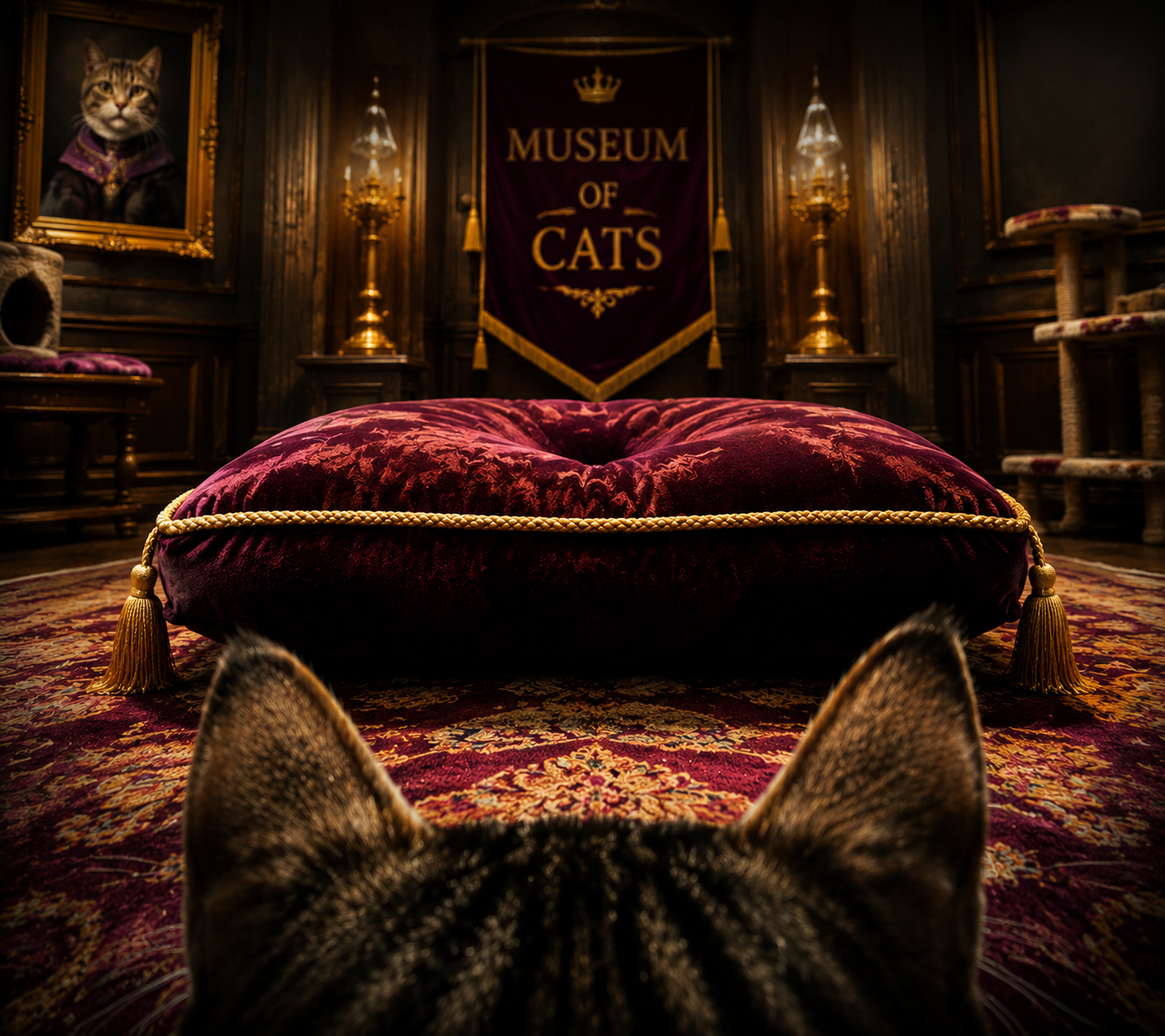 The ceremonial deluxe cushion in the Museum of Cats.